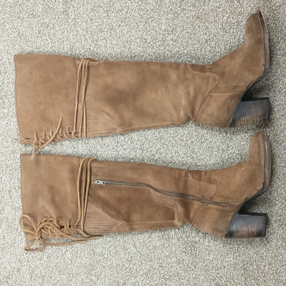 Freebird by Steven Tall Lace-Up Suede Boots in Tan